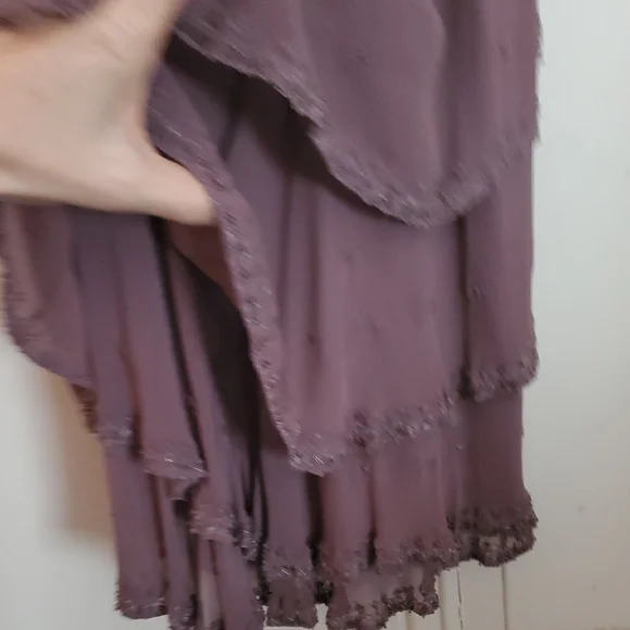 Jones New York Purple Ruffled Asymmetrical Slip Dress With Beading
